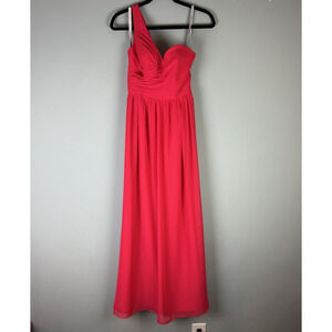 Alfred Angelo One Shoulder Bridesmaid Formal Chiffon Dress Pomegranate Size 2